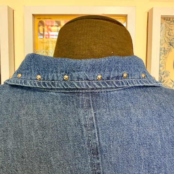 💙 Vintage 90s Western Bedazzled Denim Fringe Dress 💙 - Picture 10 of 13